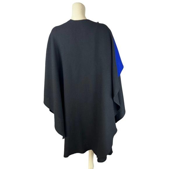 Vintage Cest Simone Black Blue Cape Cloak Coat Wool Fur Tails Trim Long Scarf - Picture 4 of 11